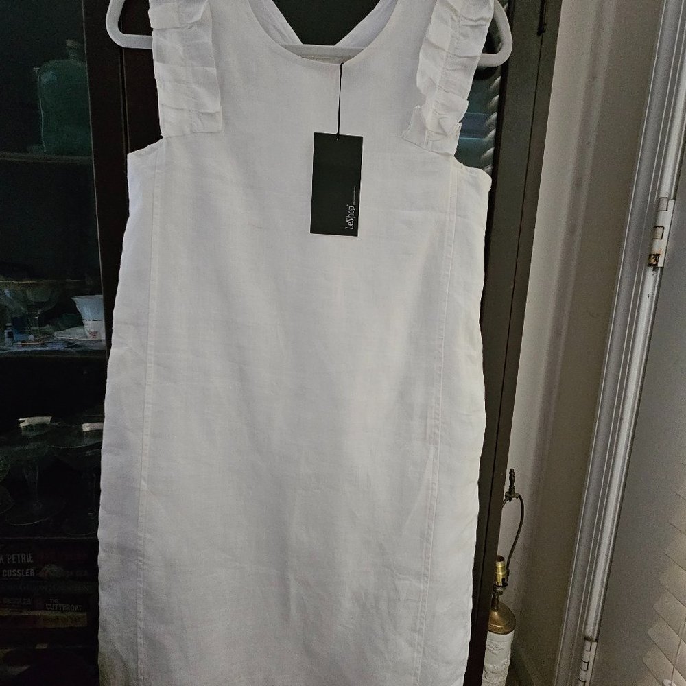 BRAND NEW - LeShop - Spring/Summer Linen White Dress - with Pockets & Tags!